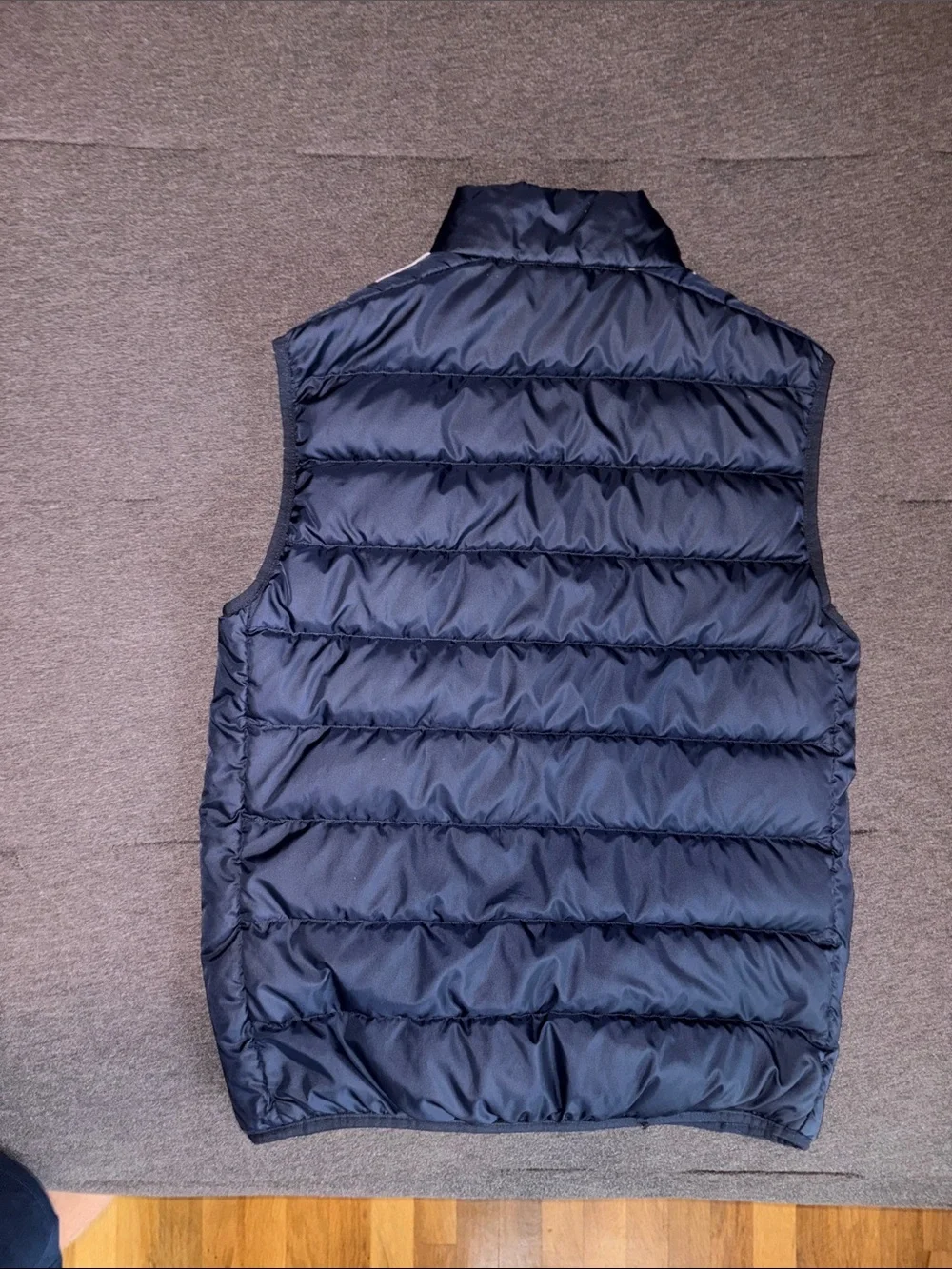adidas Navy Quilted Puffer Vest with White Shoulder Stripes